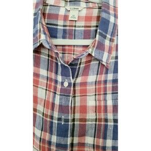 L.L. Bean LS Women's Red/White/Blue Plaid 100% Linen Button Down Shirt 1X